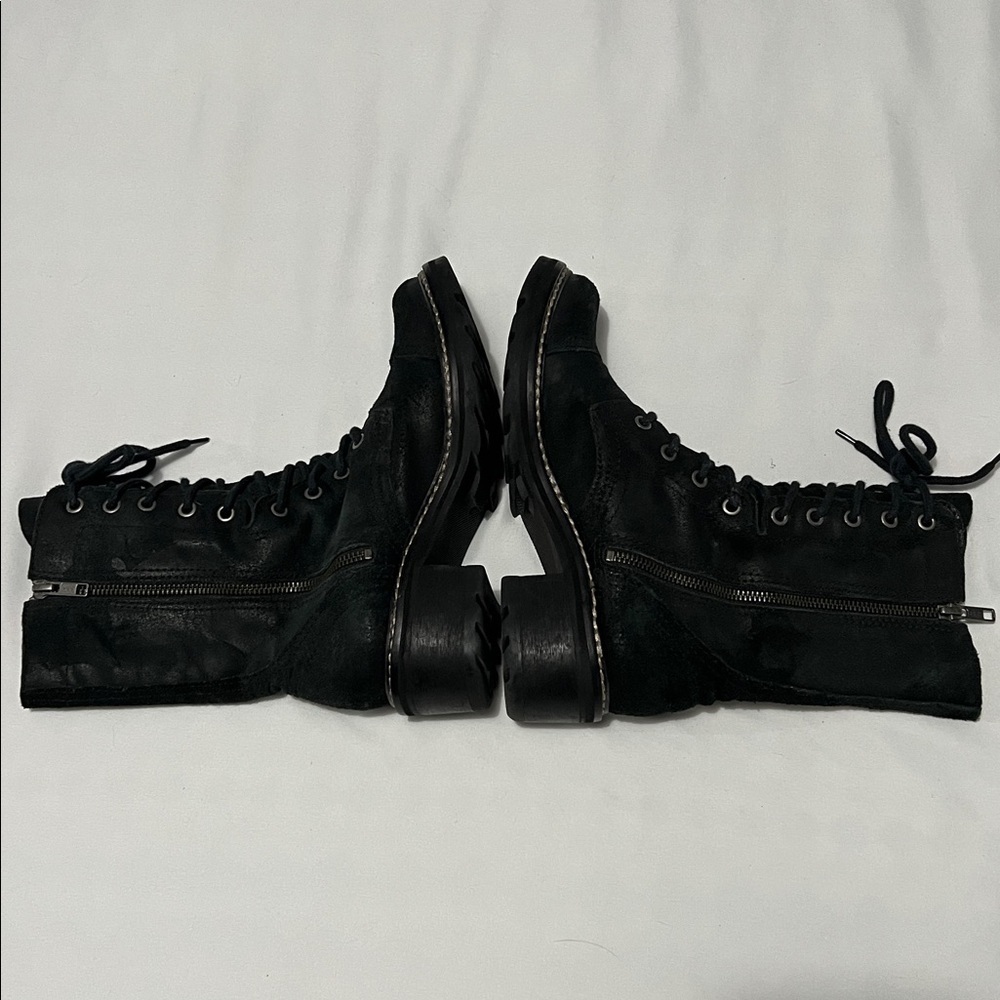 Donald J Pliner Black Leather Gita Side Zip Combat Boots - Picture 10 of 12
